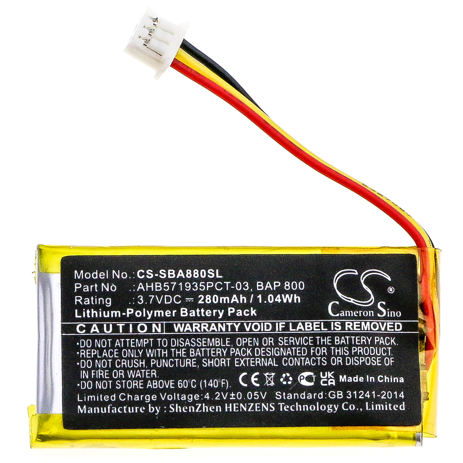 3.7V, 280mAh, Li-Polymer Battery fits Sennheiser, Flex 5000, Rs 5000, 1.036Wh