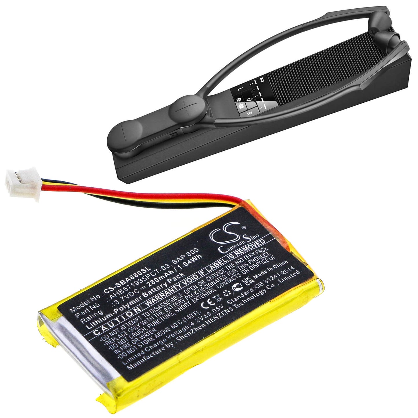 3.7V, 280mAh, Li-Polymer Battery fits Sennheiser, Flex 5000, Rs 5000, 1.036Wh