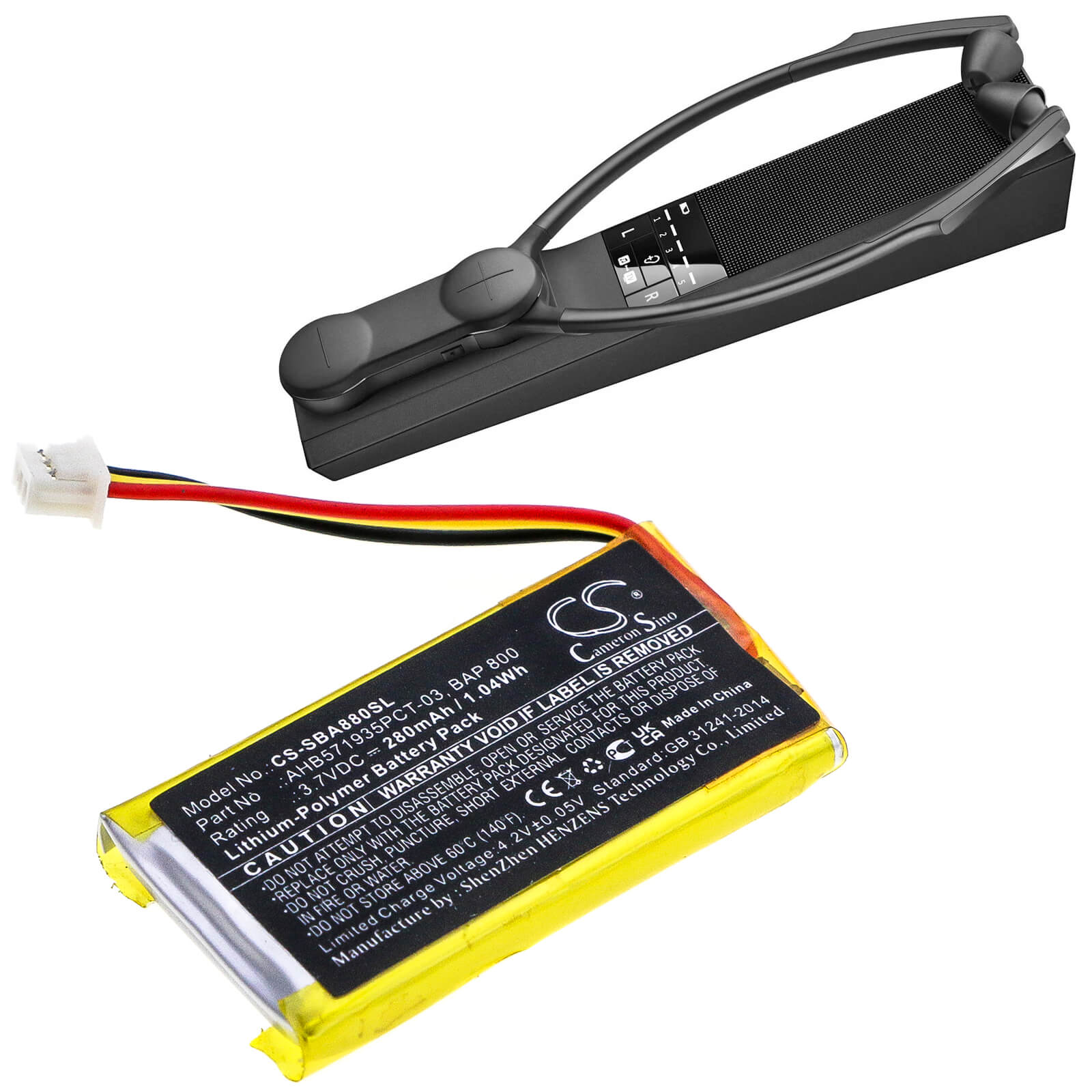 3.7V, 280mAh, Li-Polymer Battery fits Sennheiser, Flex 5000, Rs 5000, 1.036Wh