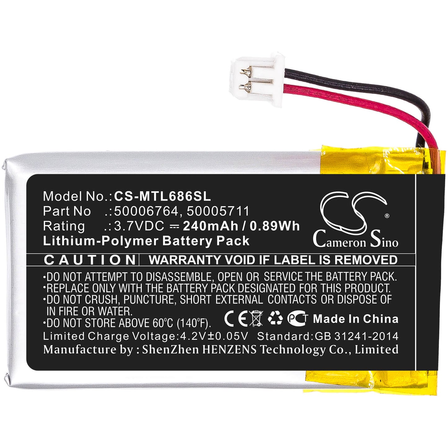 3.7V, 240mAh, Li-Polymer Battery fits Mitel, 6863i, 6865, 0.888Wh