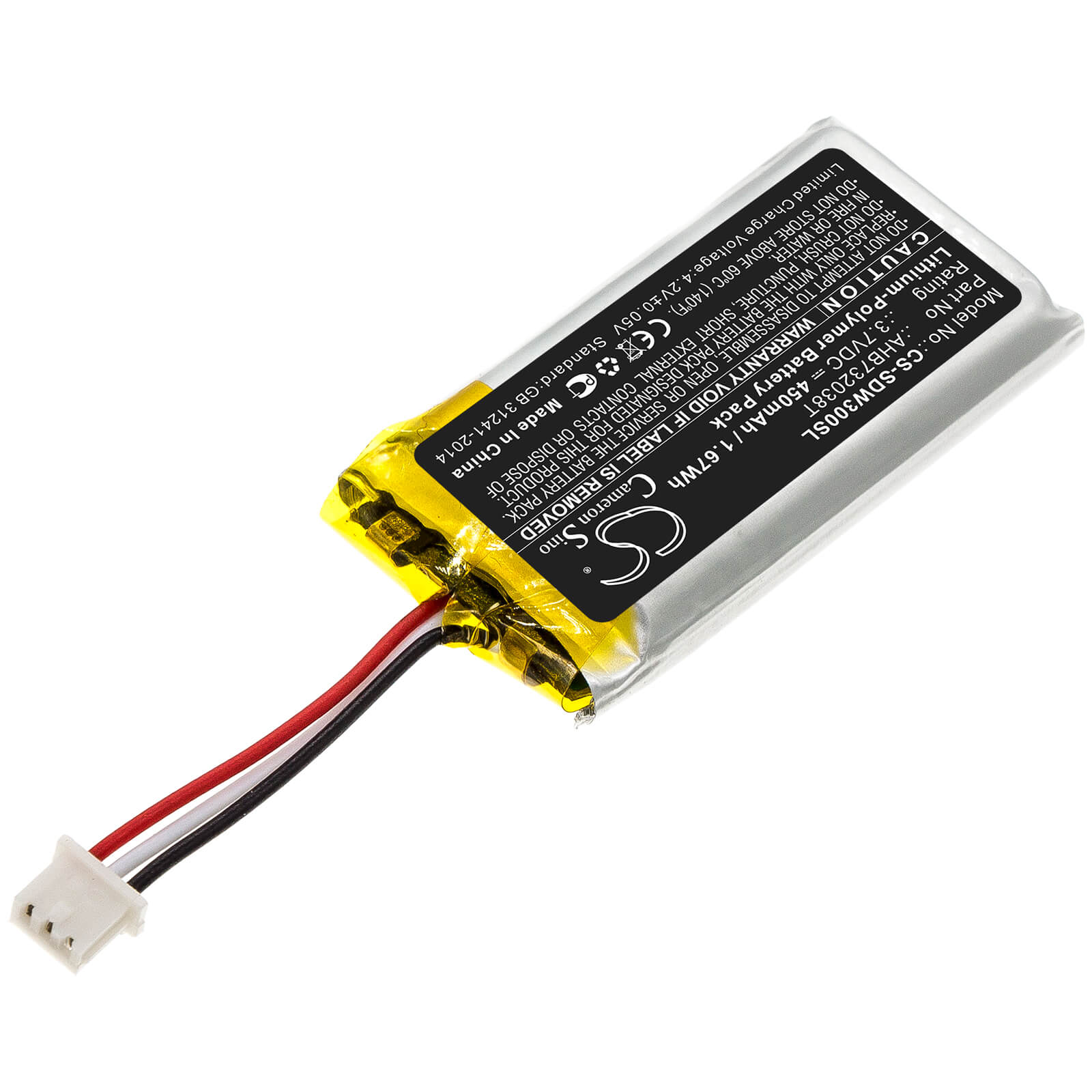 3.7V, 450mAh, Li-Polymer Battery fits Sennheiser, Dw 30 Hs, Impact 5033, 1.665Wh
