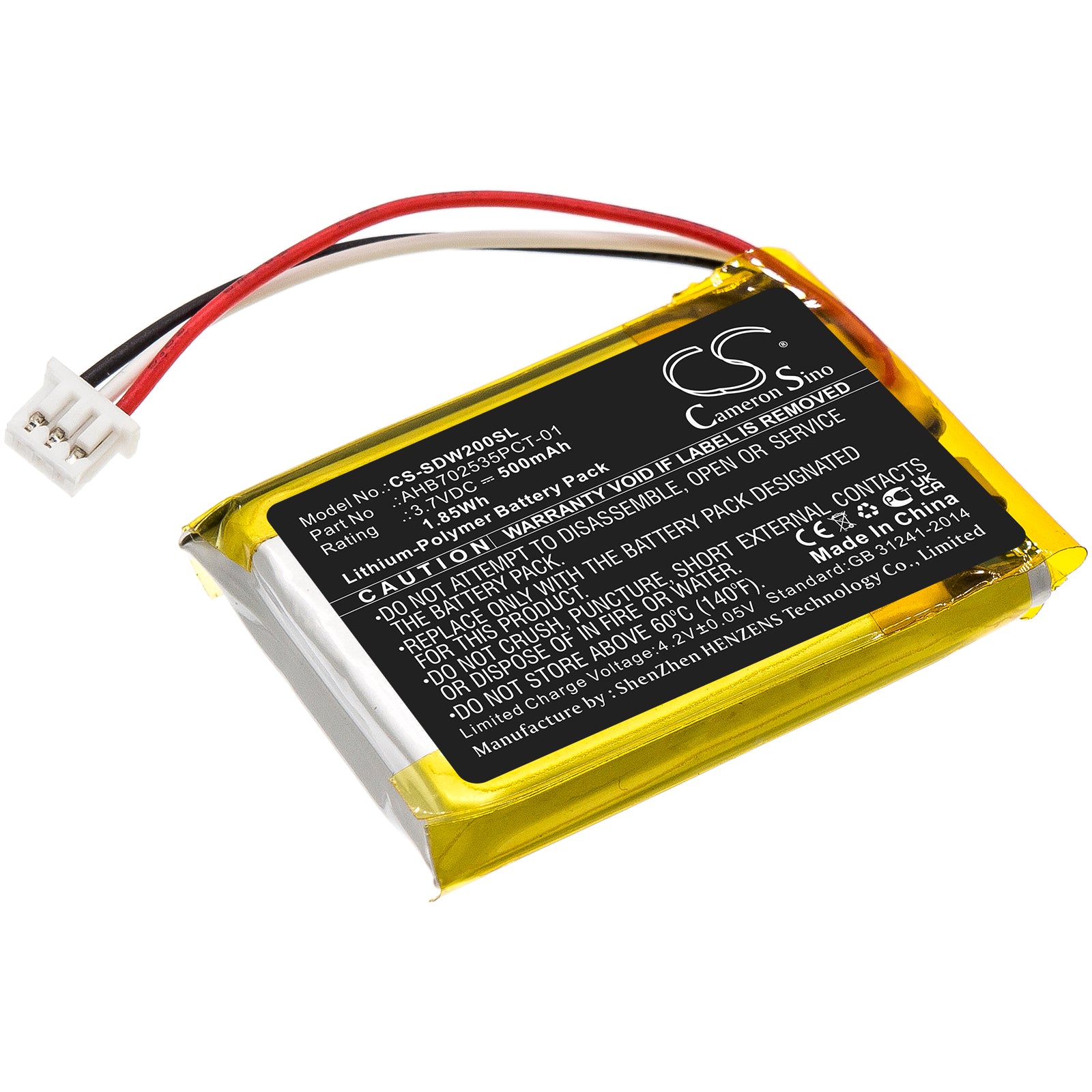3.7V, 500mAh, Li-Polymer Battery fits Sennheiser, M3aebt, M3ietw, 1.85Wh