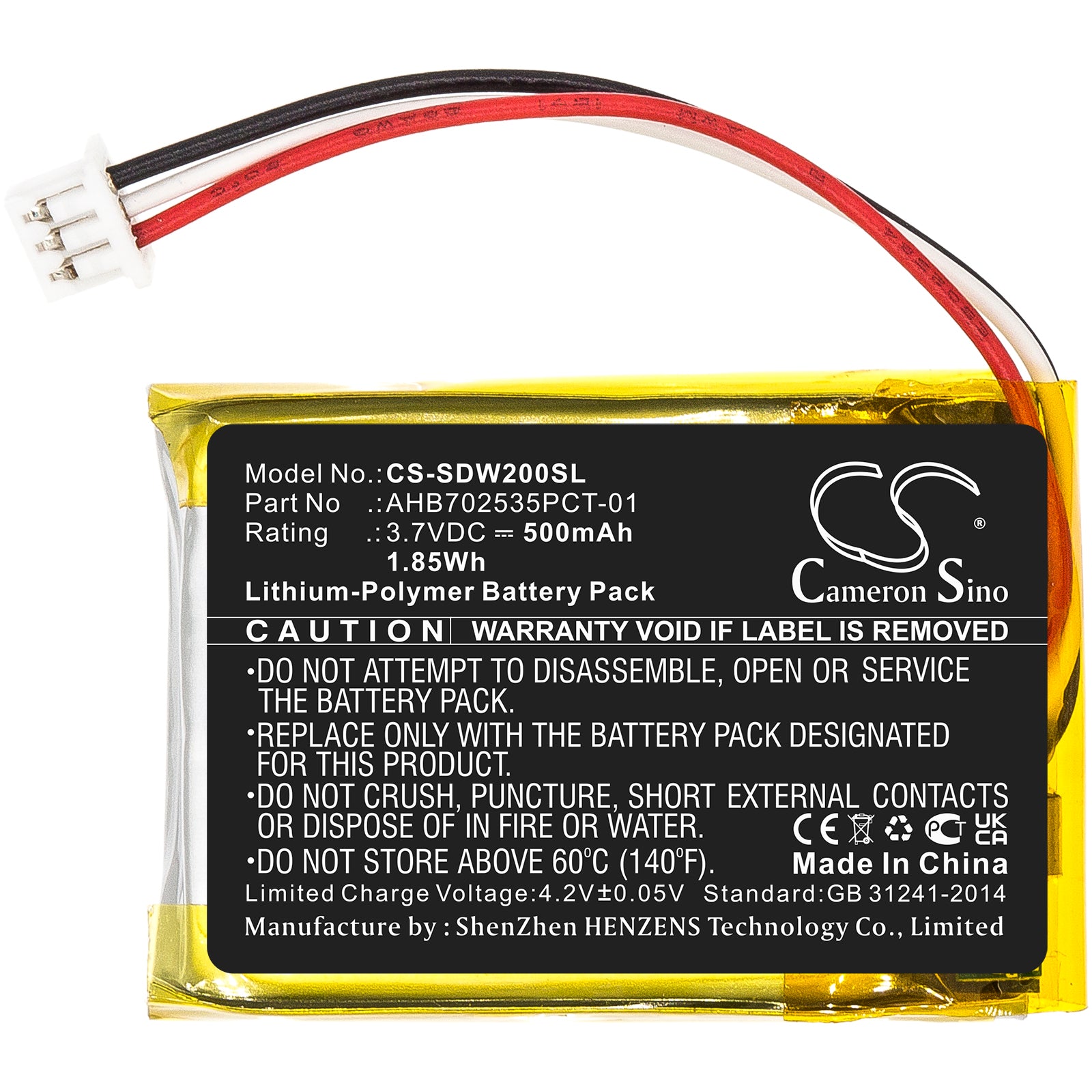 3.7V, 500mAh, Li-Polymer Battery fits Sennheiser, M3aebt, M3ietw, 1.85Wh