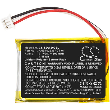 3.7V, 500mAh, Li-Polymer Battery fits Sennheiser, M3aebt, M3ietw, 1.85Wh