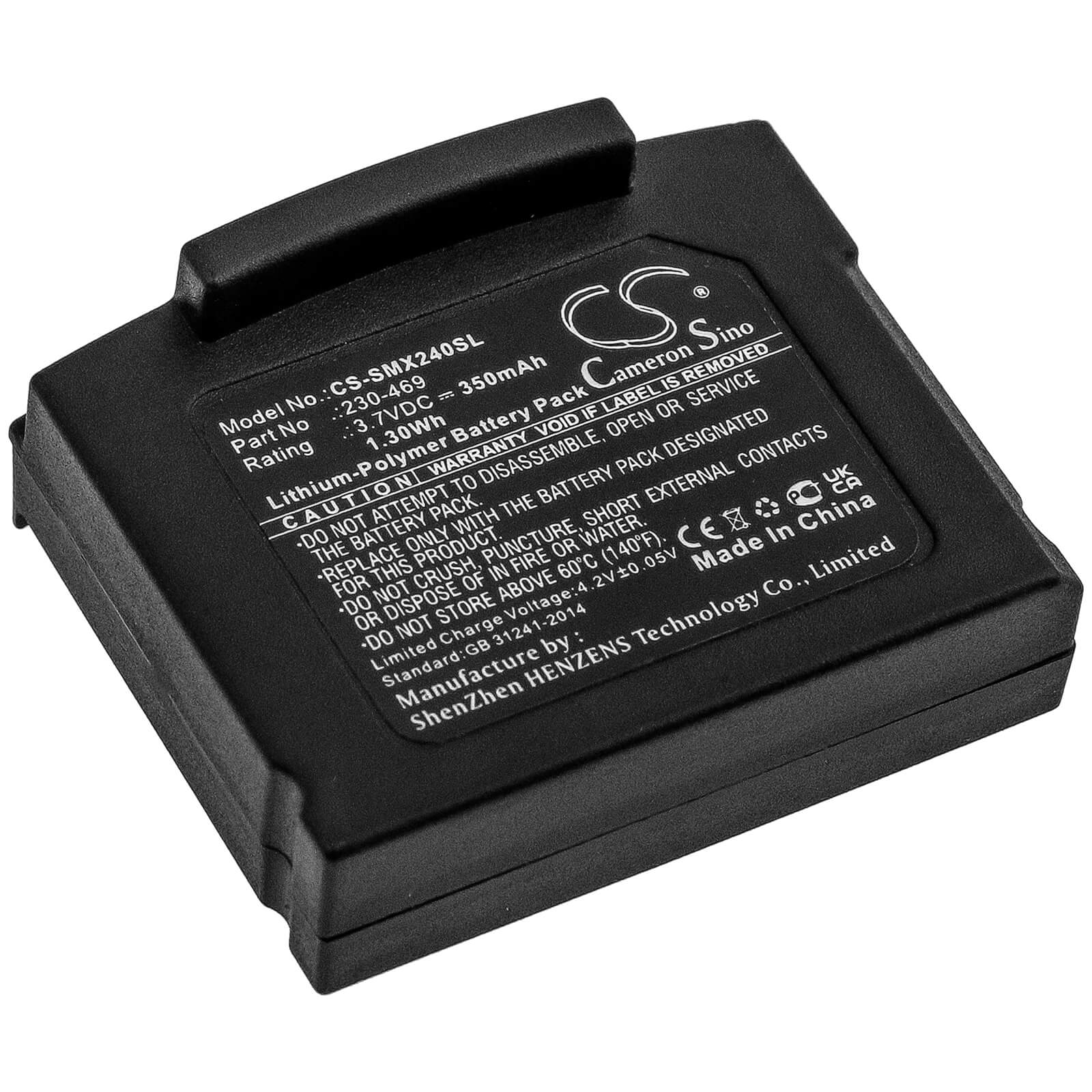 3.7V, 350mAh, Li-Polymer Battery fits Unisar, Dh900 Tv Listening, 1.295Wh