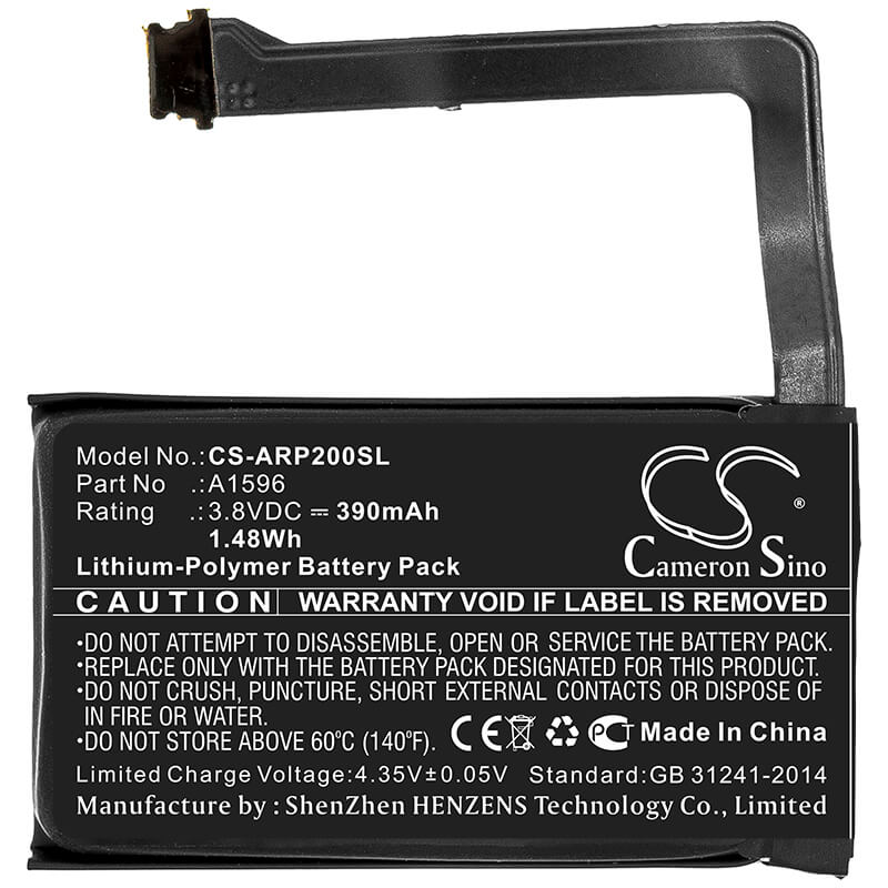 3.8V, 390mAh, Li-Polymer Battery fits Apple, Airpods 2 Charging Case, Airpods Charging Case, 1.482Wh