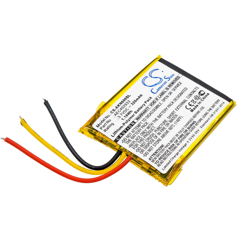 3.7V, 320mAh, Li-Polymer Battery fits Akg, N60 Nc, 1.184Wh