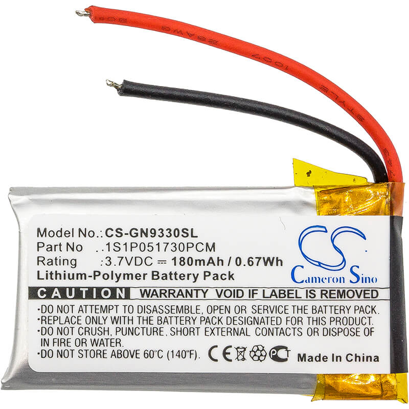 3.7V, 180mAh, Li-Polymer Battery fits Gn, Gn9330, Netcom 9330, 0.666Wh