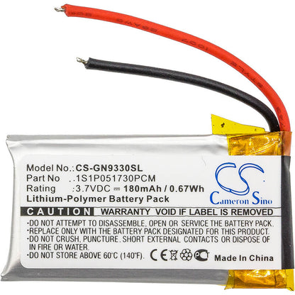 3.7V, 180mAh, Li-Polymer Battery fits Gn, Gn9330, Netcom 9330, 0.666Wh