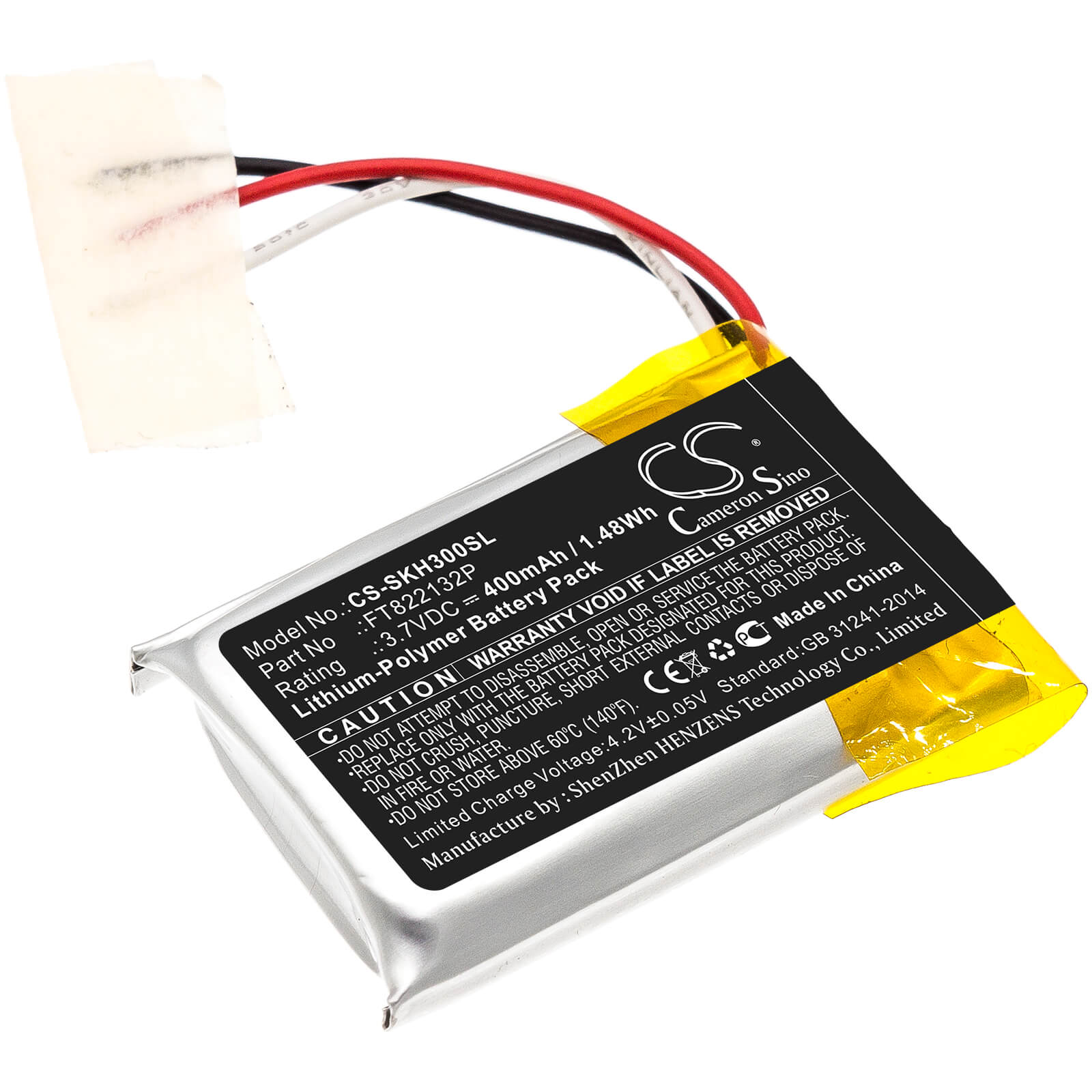 3.7V, 400mAh, Li-Polymer Battery fits Skullcandy, Hesh 3, 1.48Wh