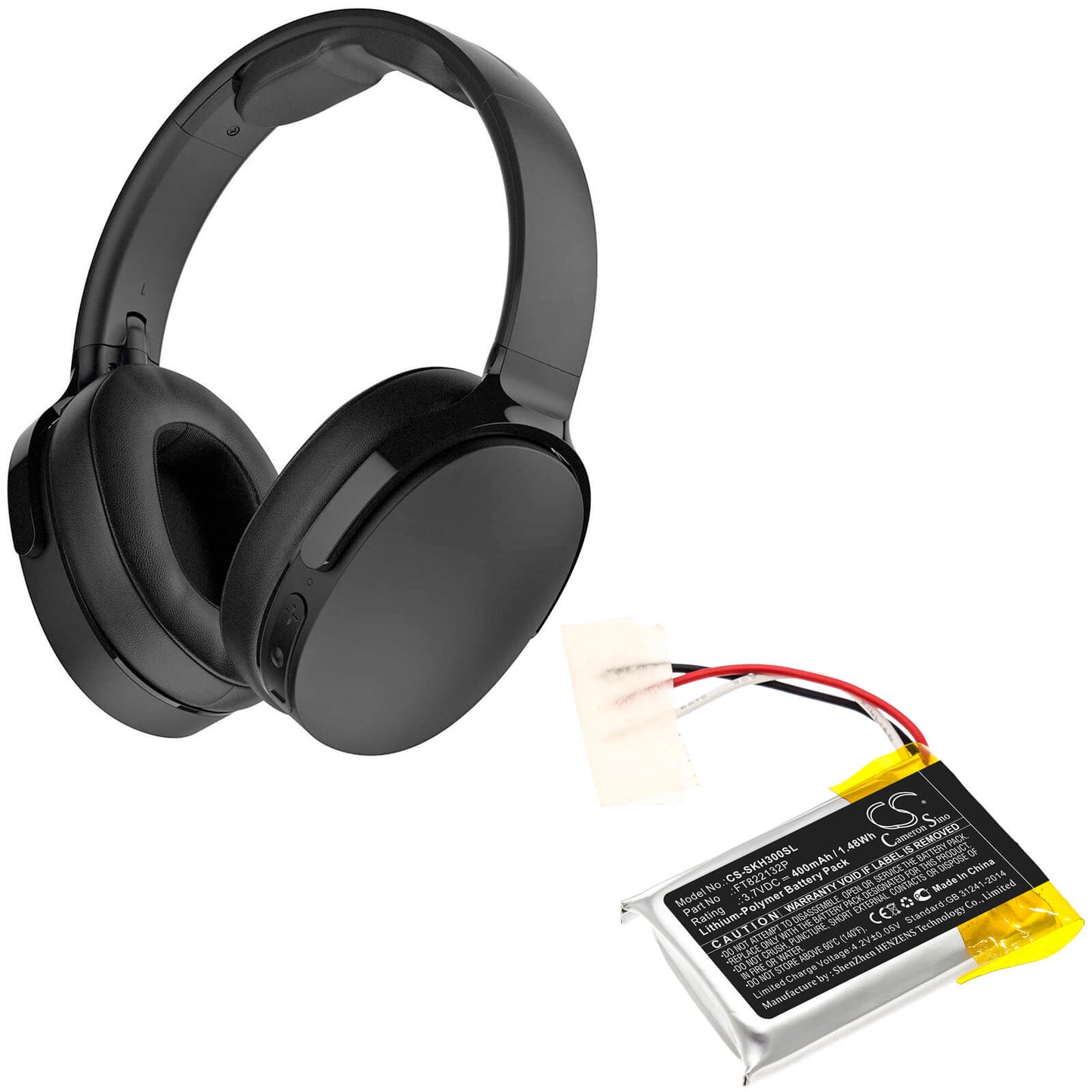 3.7V, 400mAh, Li-Polymer Battery fits Skullcandy, Hesh 3, 1.48Wh
