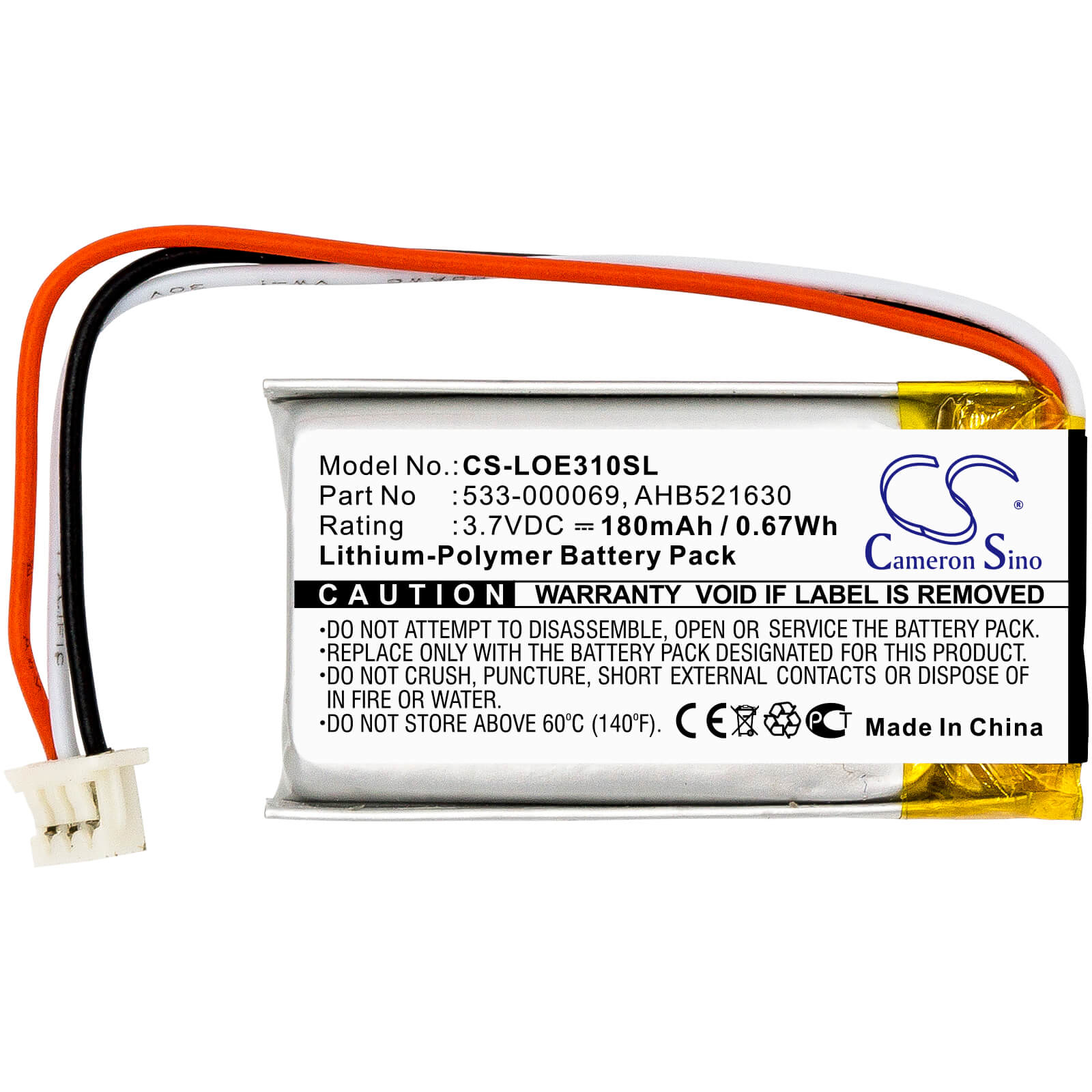Wireless Headset 3.7V, 180mAh, Li-Polymer Battery fits Logitech, A-00031, G Pro Wireless, 0.666Wh
