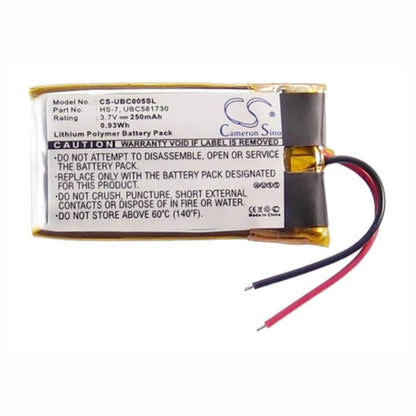 3.7V, 250mAh, Li-Polymer Battery fits Ultralife, Ubc005, Ubc581730, 0.925Wh