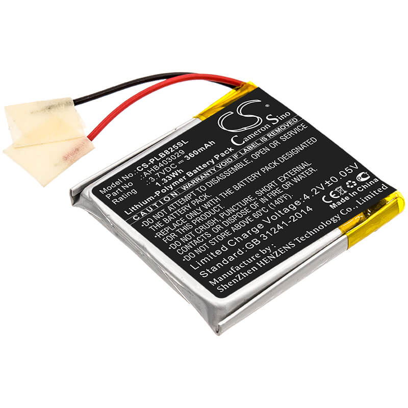 3.7V, 360mAh, Li-Polymer Battery fits Plantronics, Voyager Focus B825, Voyager Focus B825-m, 1.332Wh