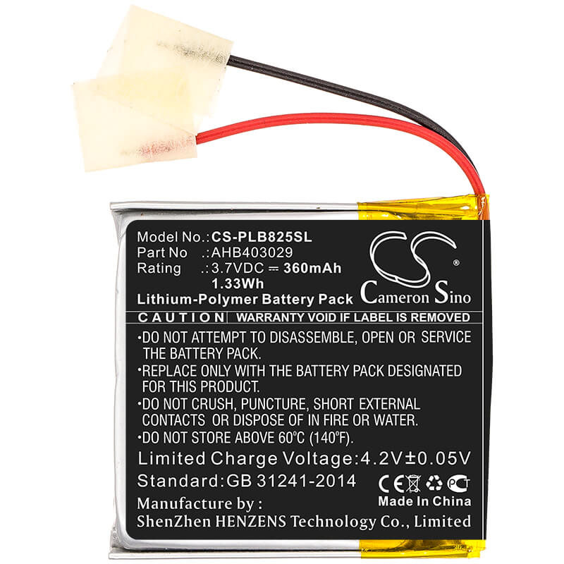 3.7V, 360mAh, Li-Polymer Battery fits Plantronics, Voyager Focus B825, Voyager Focus B825-m, 1.332Wh