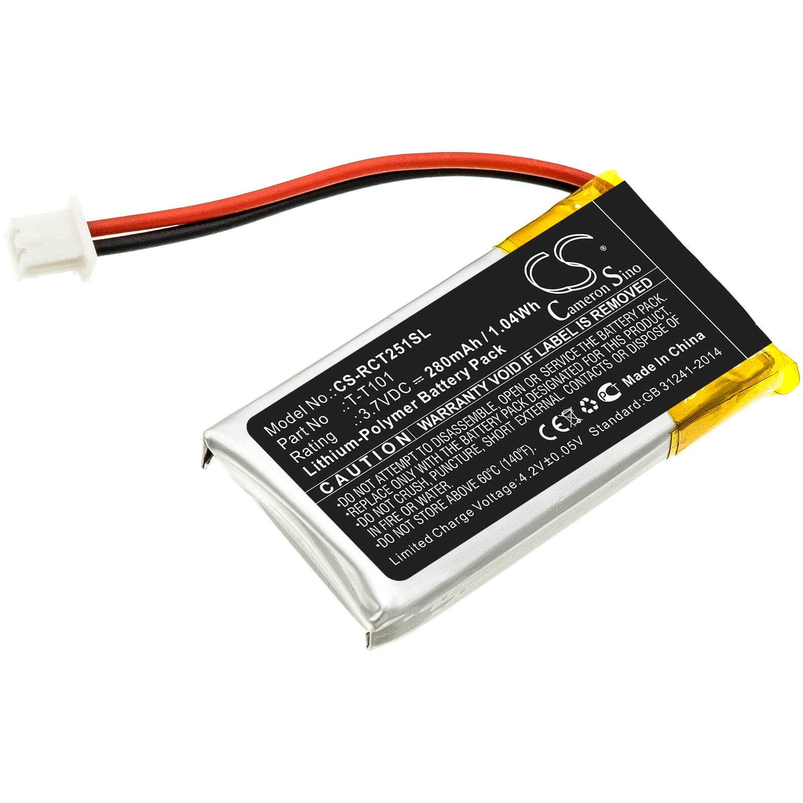 3.7V, 280mAh, Li-Polymer Battery fits Rca, 25065, 25111, 1.036Wh