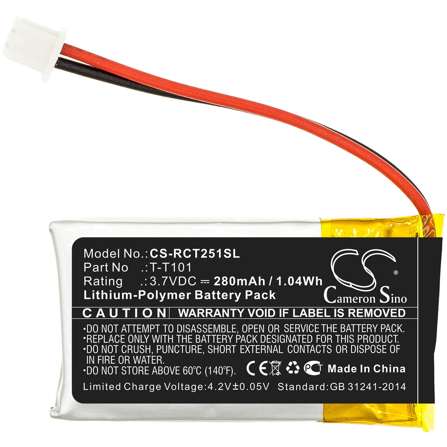 3.7V, 280mAh, Li-Polymer Battery fits Rca, 25065, 25111, 1.036Wh