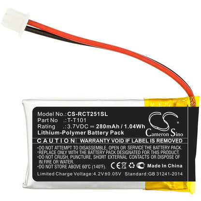 3.7V, 280mAh, Li-Polymer Battery fits Rca, 25065, 25111, 1.036Wh
