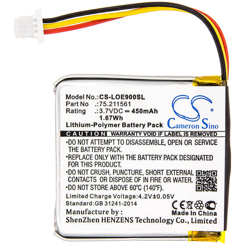 3.7V, 450mAh, Li-Polymer Battery fits Logitech, Ue9000, 1.665Wh