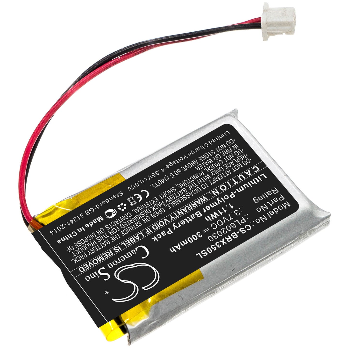 3.7V, 300mAh, Li-Polymer Battery fits Blueparrott, Vxi B350-xt, 1.11Wh