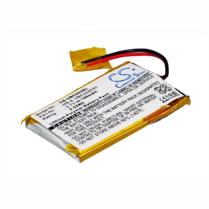 3.7V, 140mAh, Li-Polymer Battery fits Ultralife, Ubc322030, Ubp008, 0.518Wh