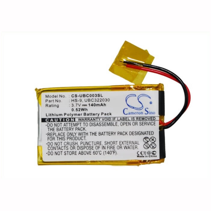 3.7V, 140mAh, Li-Polymer Battery fits Ultralife, Ubc322030, Ubp008, 0.518Wh