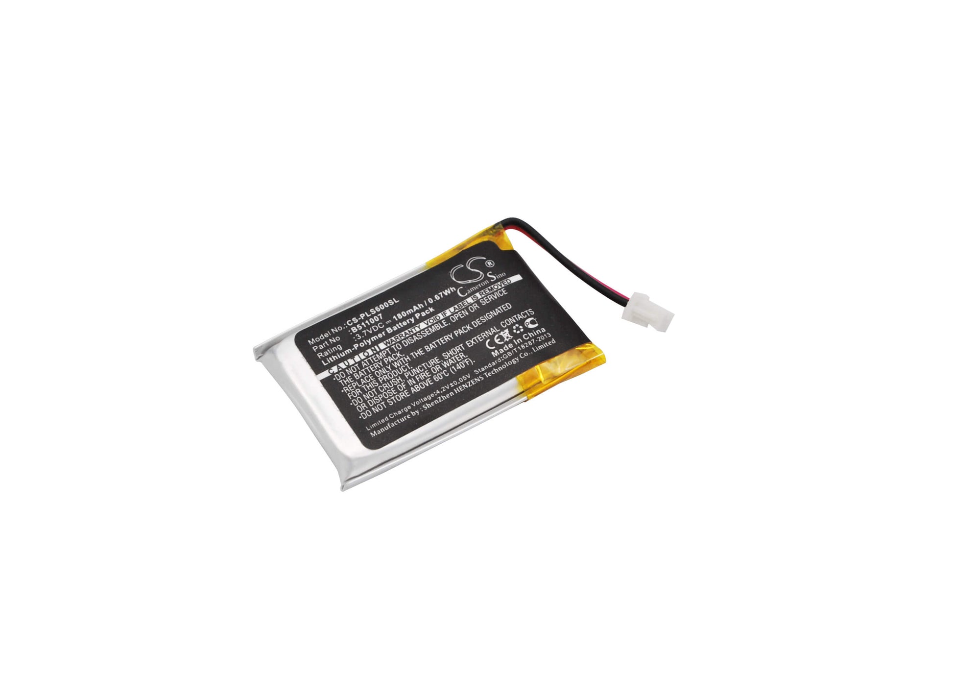 3.7V, 180mAh, Li-Polymer Battery fits Plantronics, Cs60, Hl10, 0.666Wh