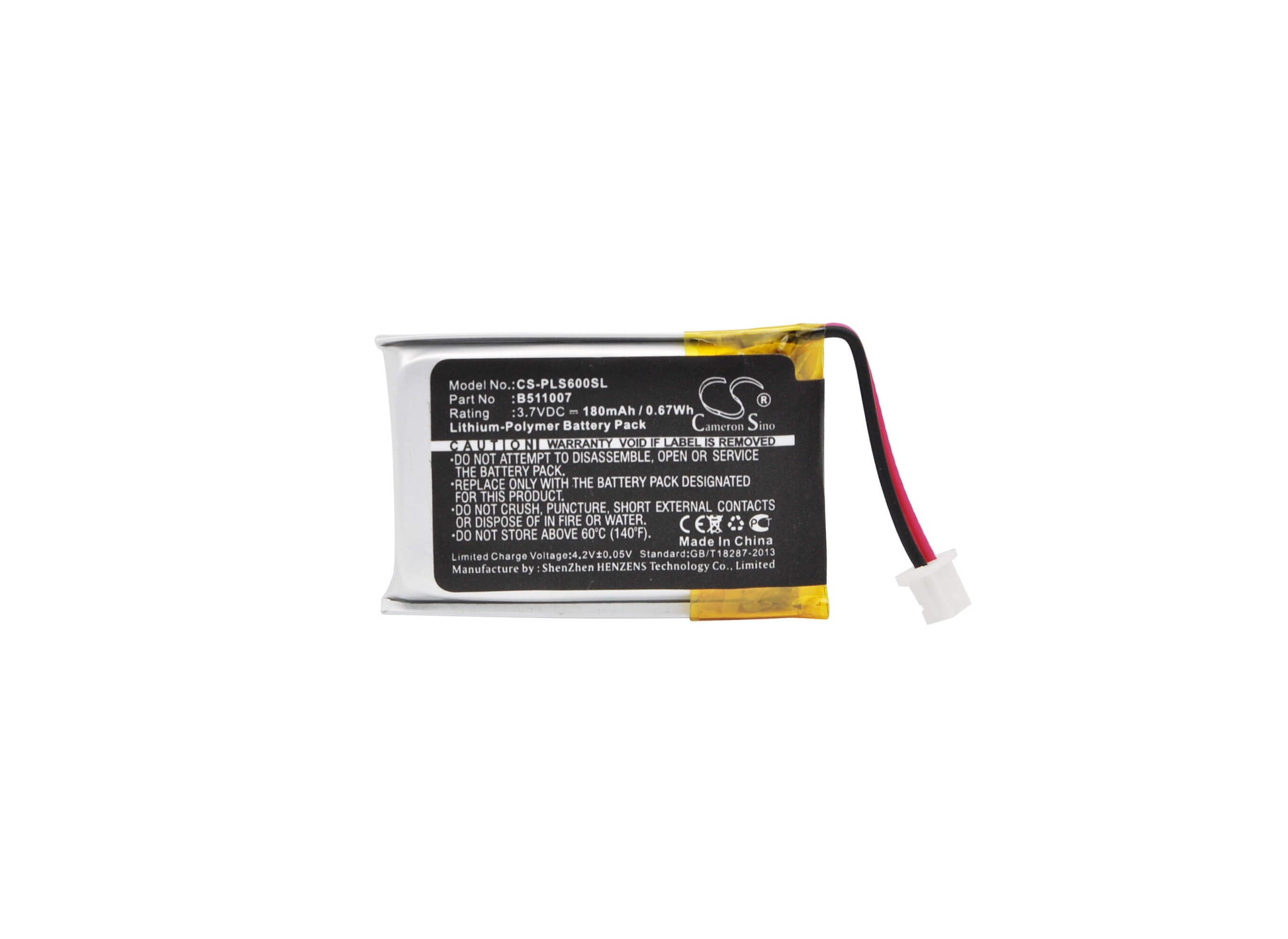 3.7V, 180mAh, Li-Polymer Battery fits Plantronics, Cs60, Hl10, 0.666Wh
