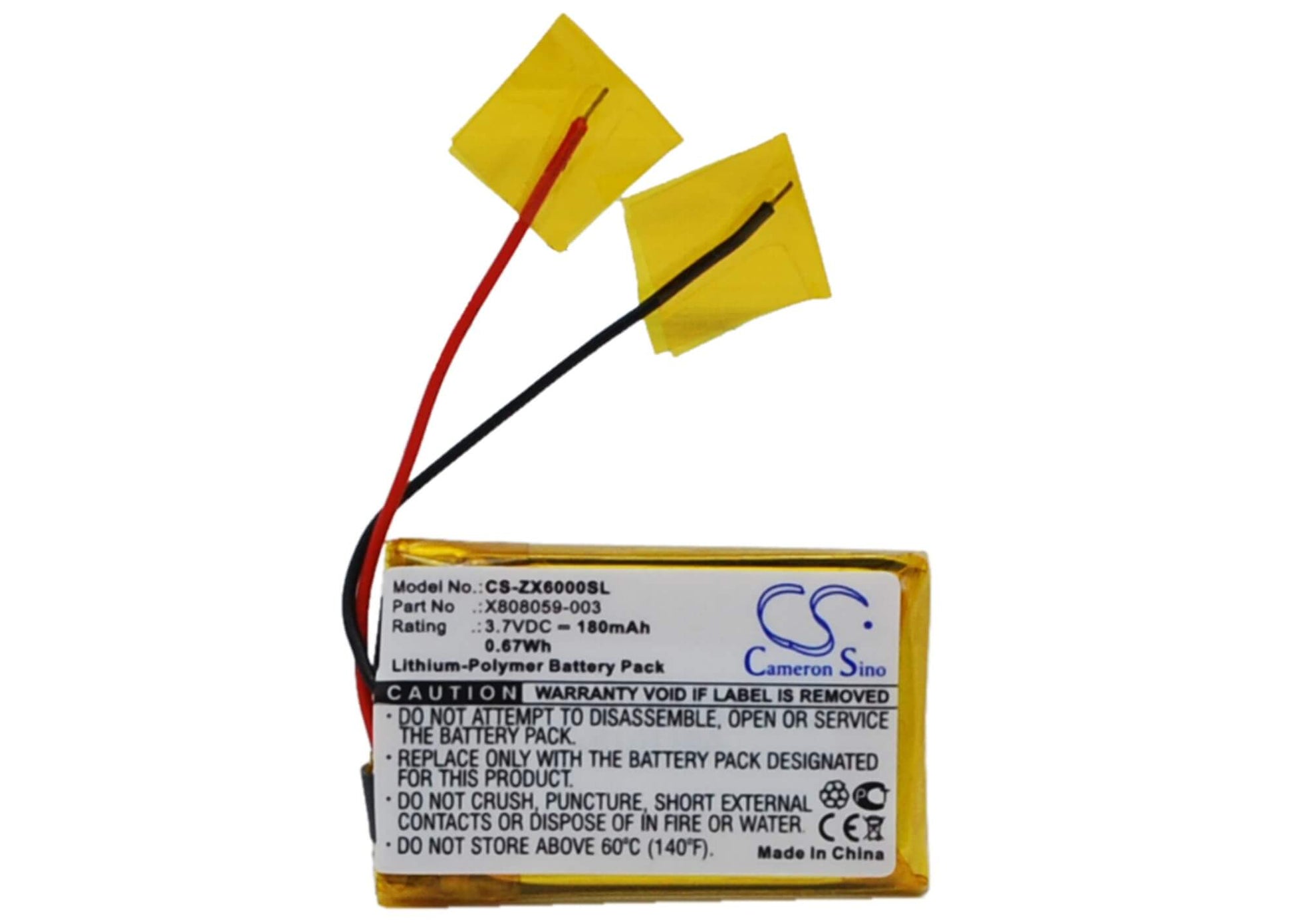 3.7V, 180mAh, Li-Polymer Battery fits Microsoft, Lifechat Zx-6000, 0.666Wh