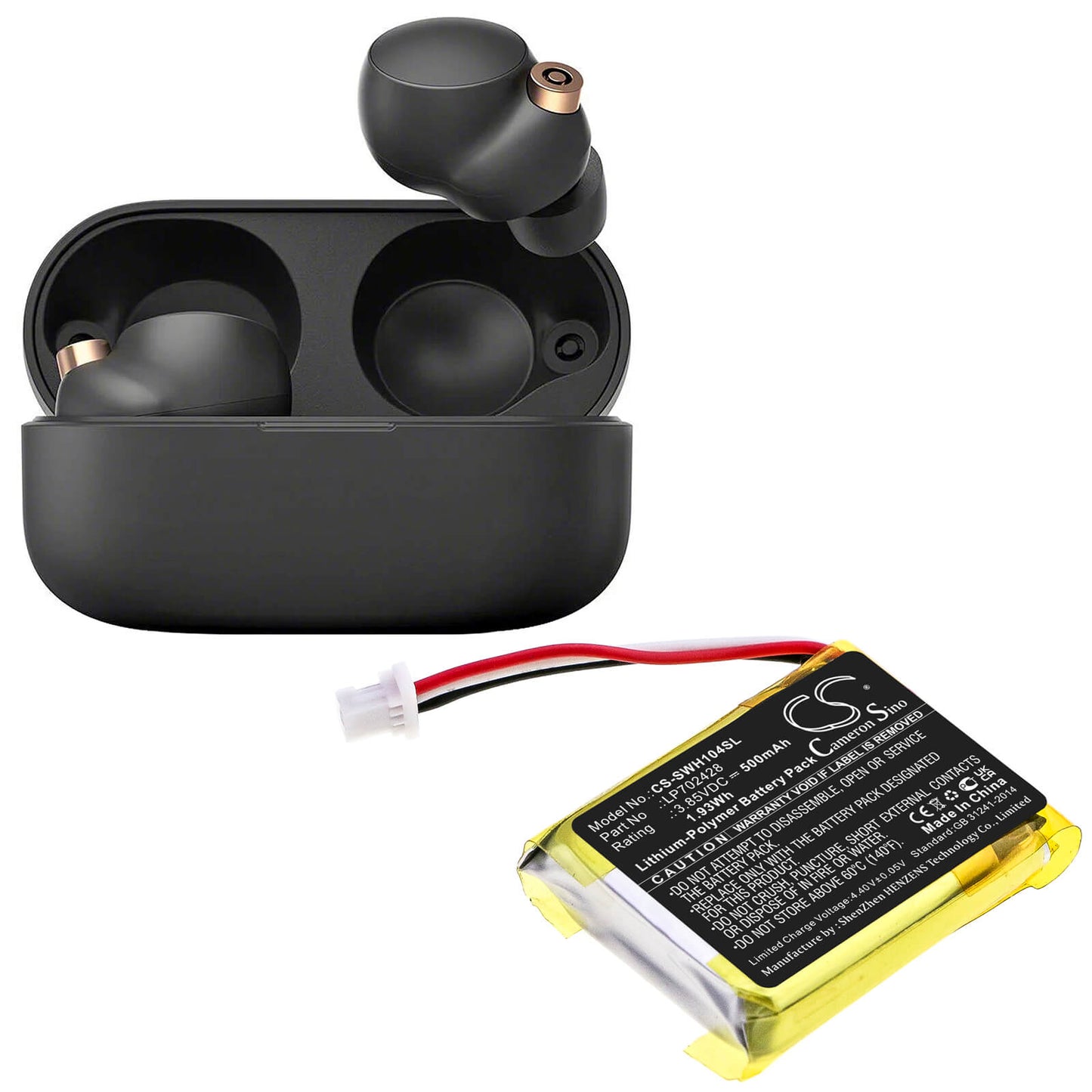 3.85V, 500mAh, Li-Polymer Battery fits Sony, Wf-1000xm4 Charging Case, 1.925Wh