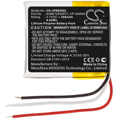 3.7V, 250mAh, Li-Polymer Battery fits Jabra, Evolve 65, Evolve 80, 0.925Wh