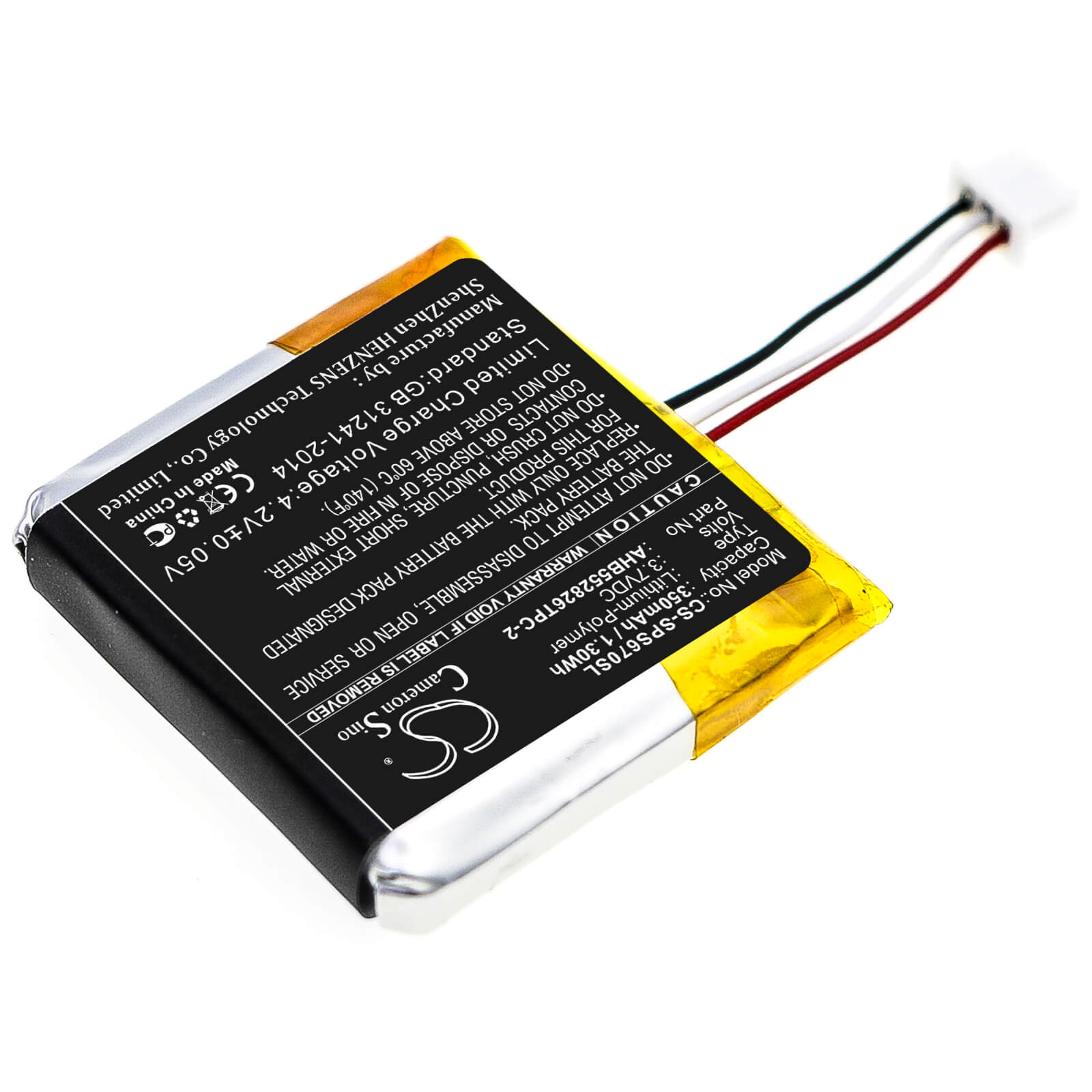 3.7V, 350mAh, Li-Polymer Battery fits Sennheiser, Gsp 350, Gsp 500, 1.295Wh
