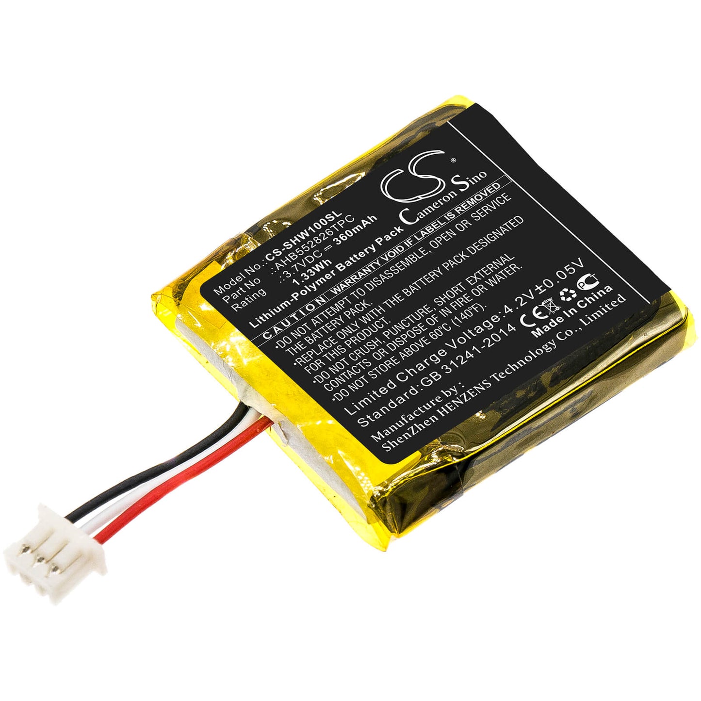 3.7V, 360mAh, Li-Polymer Battery fits Sennheiser, Dw 10, Sdw 10, 1.332Wh