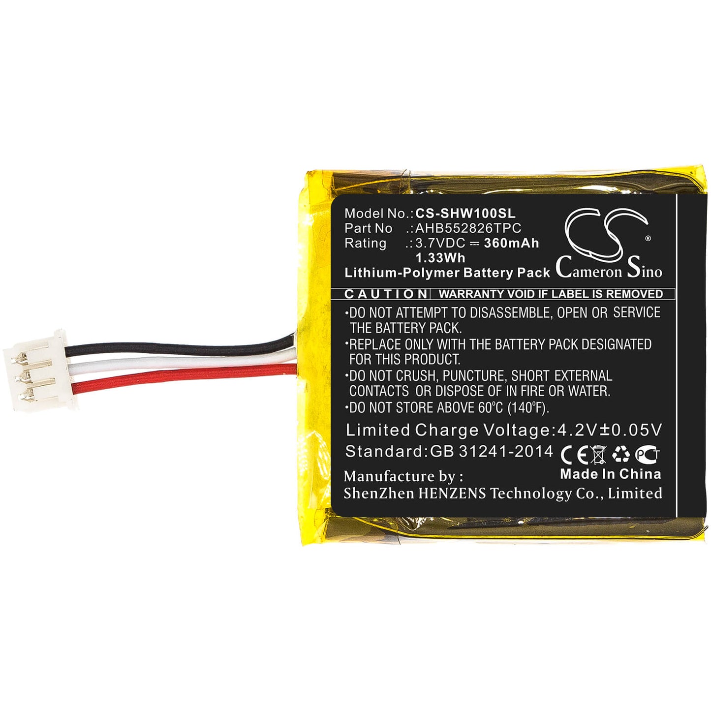 3.7V, 360mAh, Li-Polymer Battery fits Sennheiser, Dw 10, Sdw 10, 1.332Wh