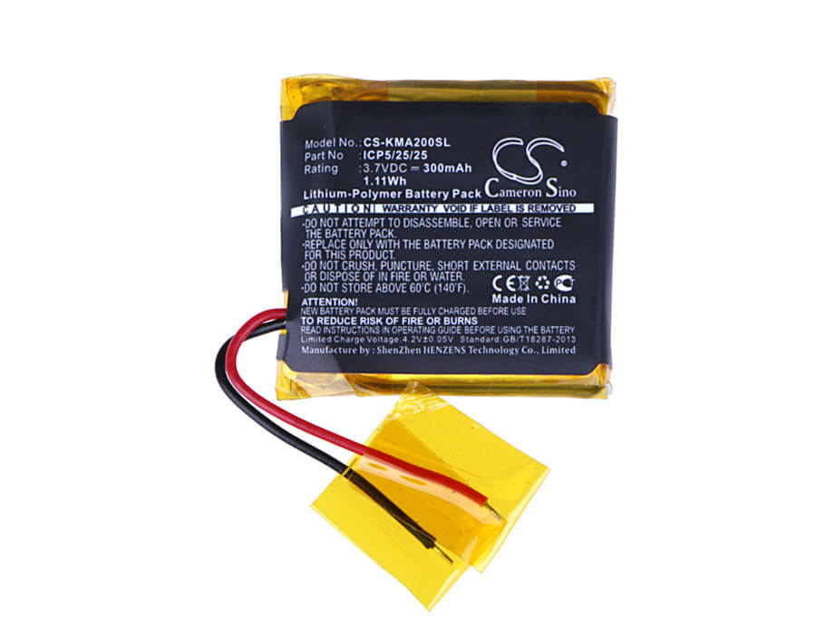 3.7V, 300mAh, Li-Polymer Battery fits Rocketfish, Rf-mab2, Rf-mab2-t, 1.11Wh