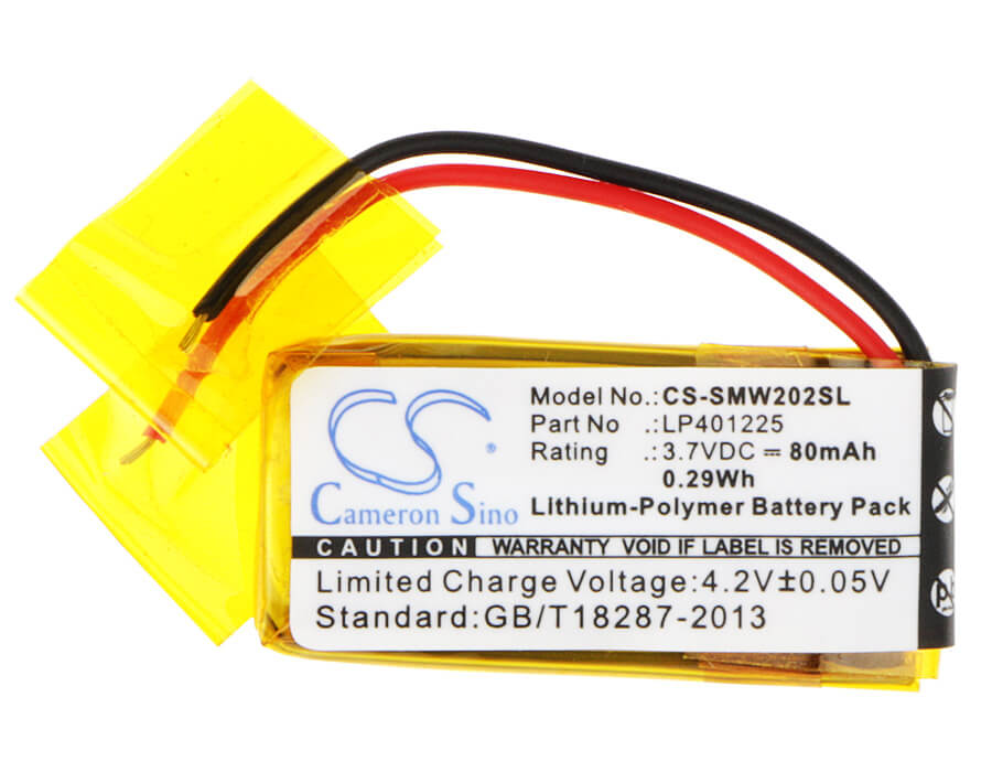 3.7V, 80mAh, Li-Polymer Battery fits Sony, Nwz-w202, Sbh80, 0.296Wh