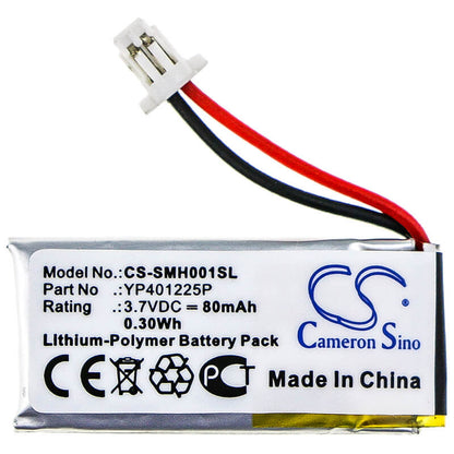 3.7V, 80mAh, Li-Polymer Battery fits Sena, 10u-ar-01, 10u-hr-01, 0.296Wh