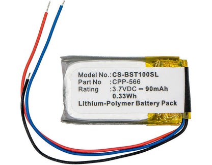 3.7V, 90mAh, Li-Polymer Battery fits Beats, Powerbeats 2, Powerbeats 3, 0.333Wh