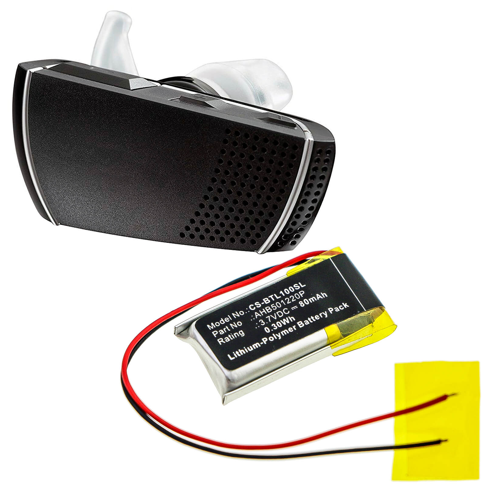 3.7V, 80mAh, Li-Polymer Battery fits Bose, Bluetooth Headset Series 1, Bluetooth Headset Series 2, 0.296Wh