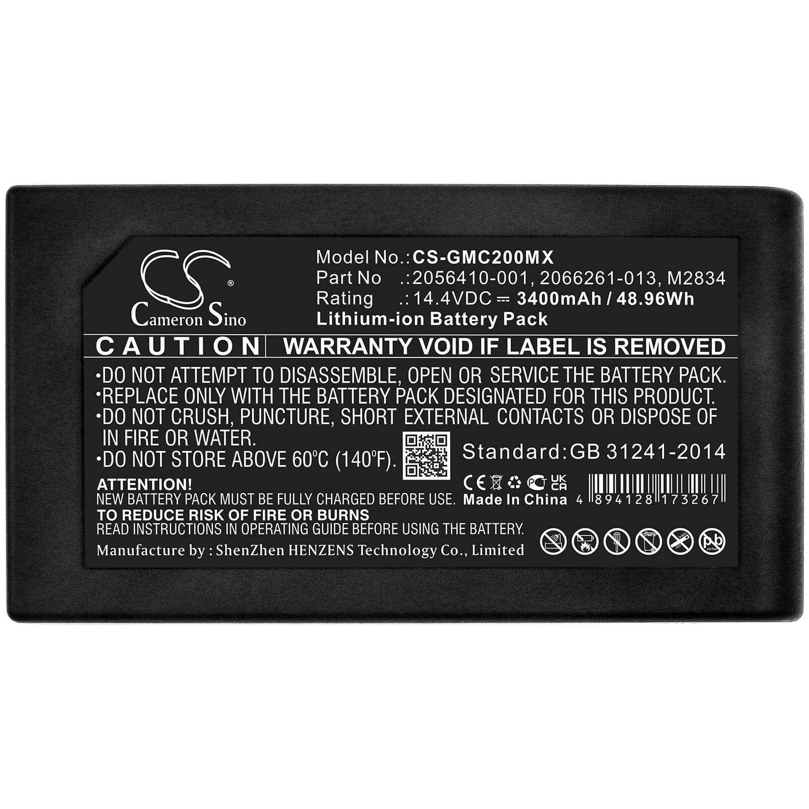 14.4V, 3400mAh, Li-ion Battery fits Ge, Mac 2000, Mac 2000 Ekg, 48.96Wh