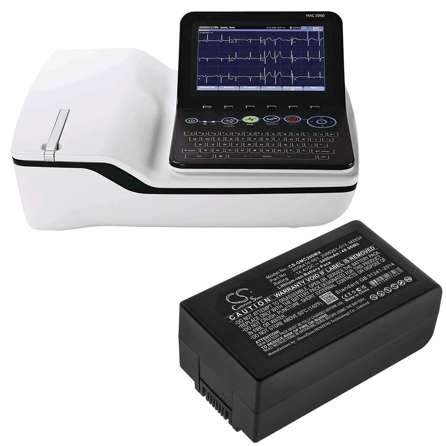 14.4V, 3400mAh, Li-ion Battery fits Ge, Mac 2000, Mac 2000 Ekg, 48.96Wh