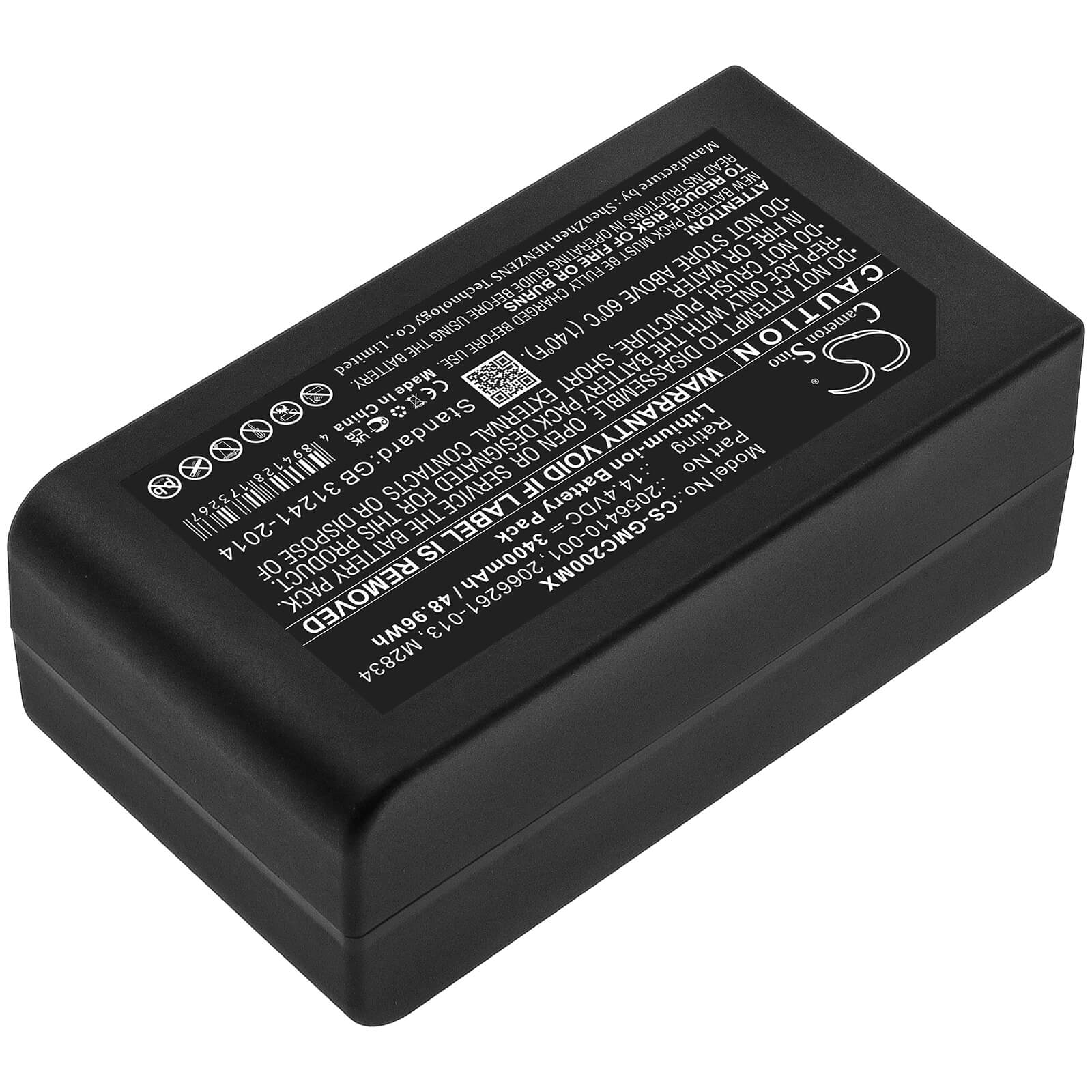 14.4V, 3400mAh, Li-ion Battery fits Ge, Mac 2000, Mac 2000 Ekg, 48.96Wh