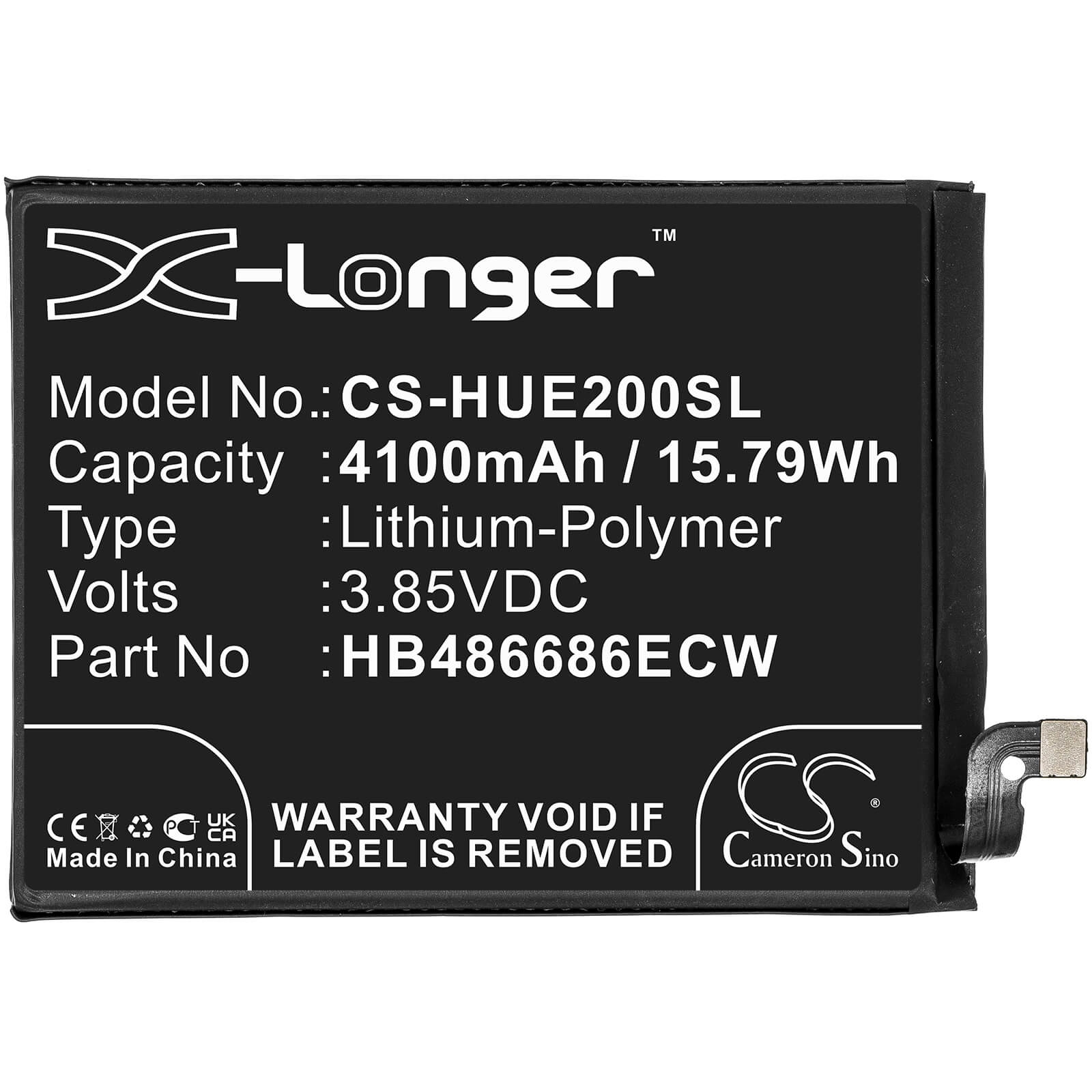 3.85V, 4100mAh, Li-Polymer Battery fits Huawei, Changxiang 20 Plus, Enjoy 20 Plus, 15.785Wh