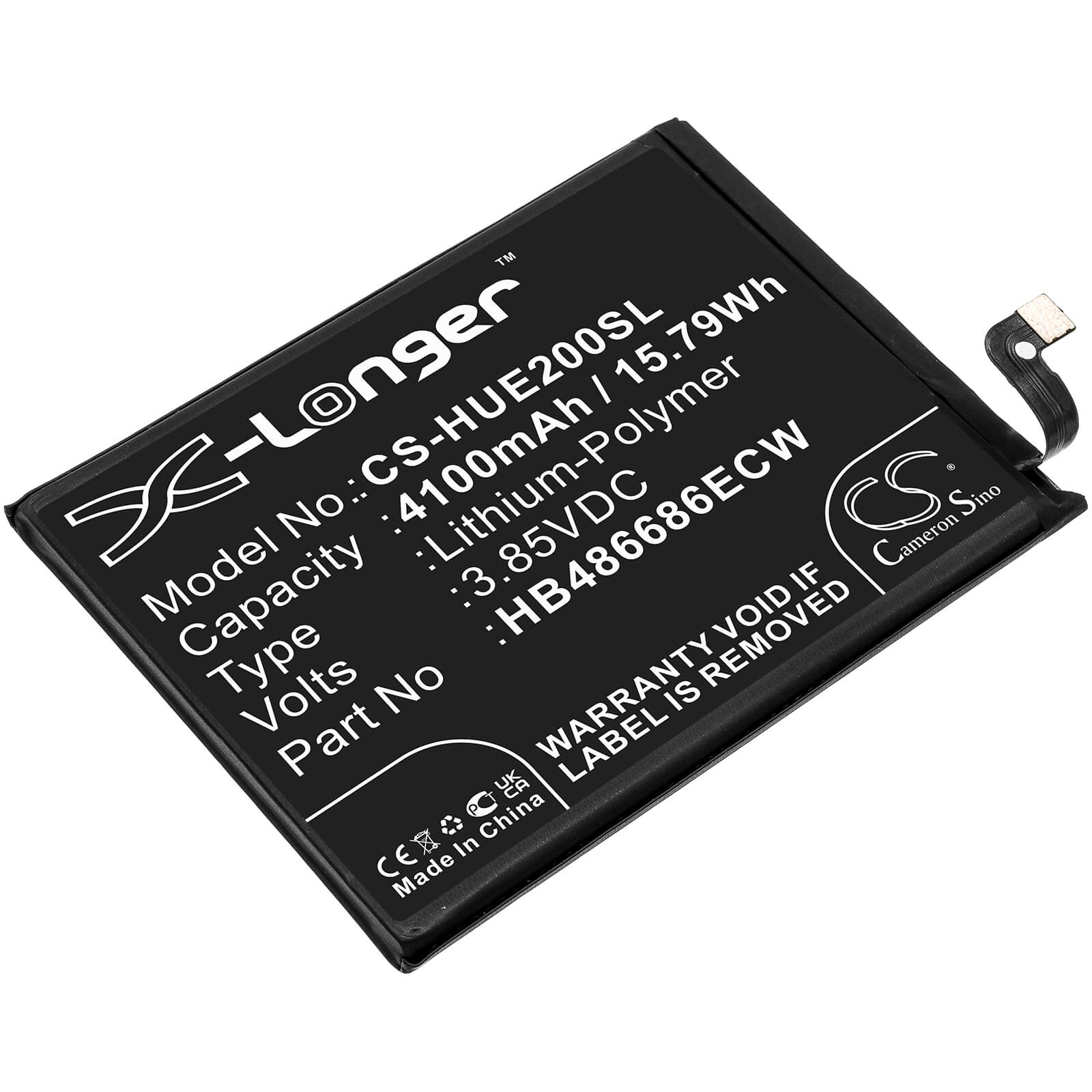 3.85V, 4100mAh, Li-Polymer Battery fits Huawei, Changxiang 20 Plus, Enjoy 20 Plus, 15.785Wh
