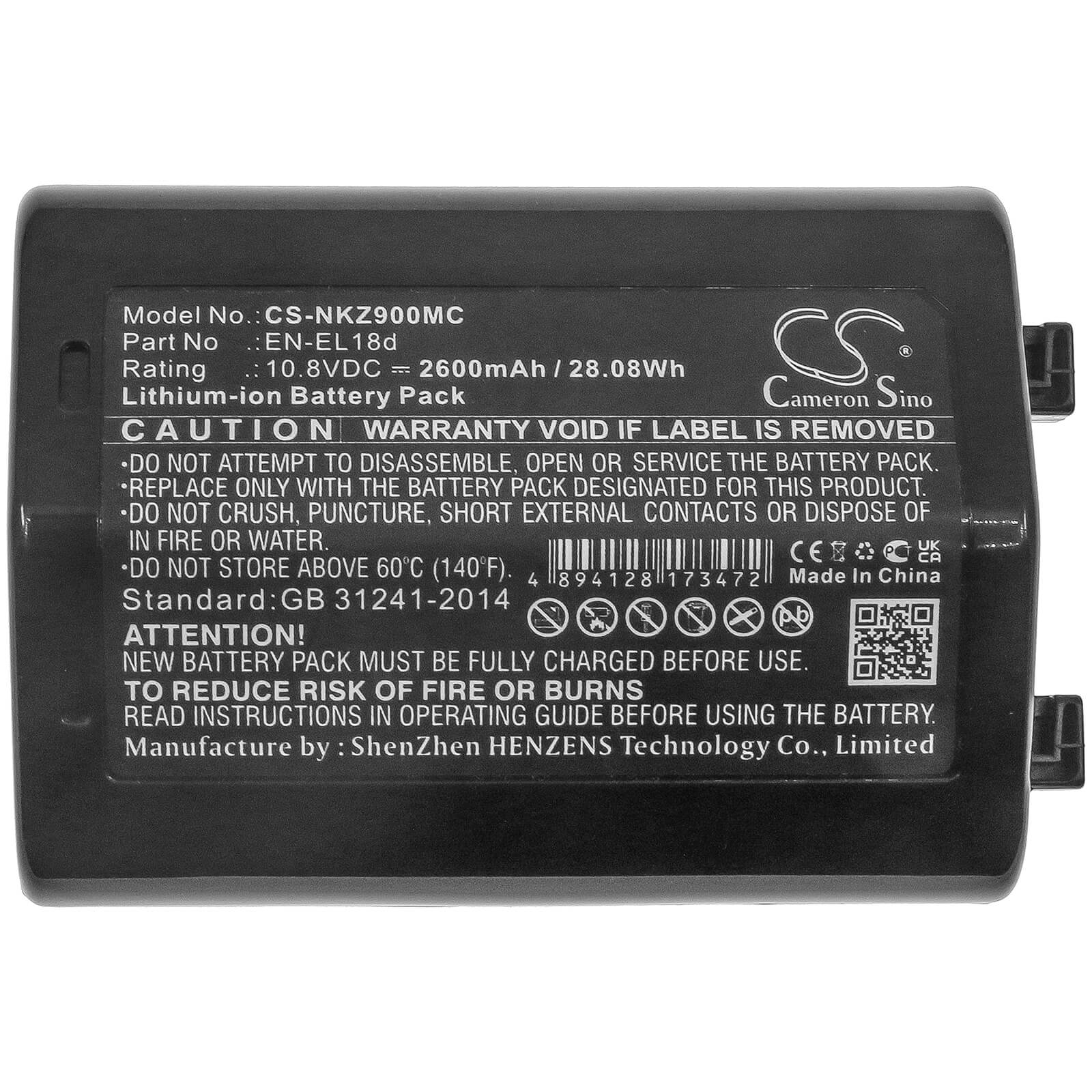 10.8V, 2600mAh, Li-ion Battery fits Nikon, D6, Z9, 28.08Wh