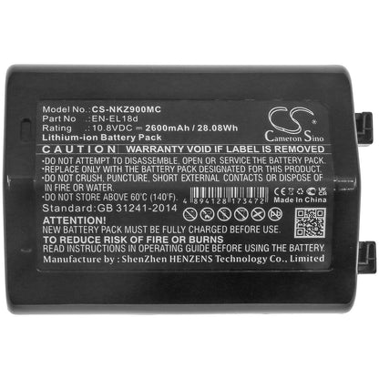10.8V, 2600mAh, Li-ion Battery fits Nikon, D6, Z9, 28.08Wh