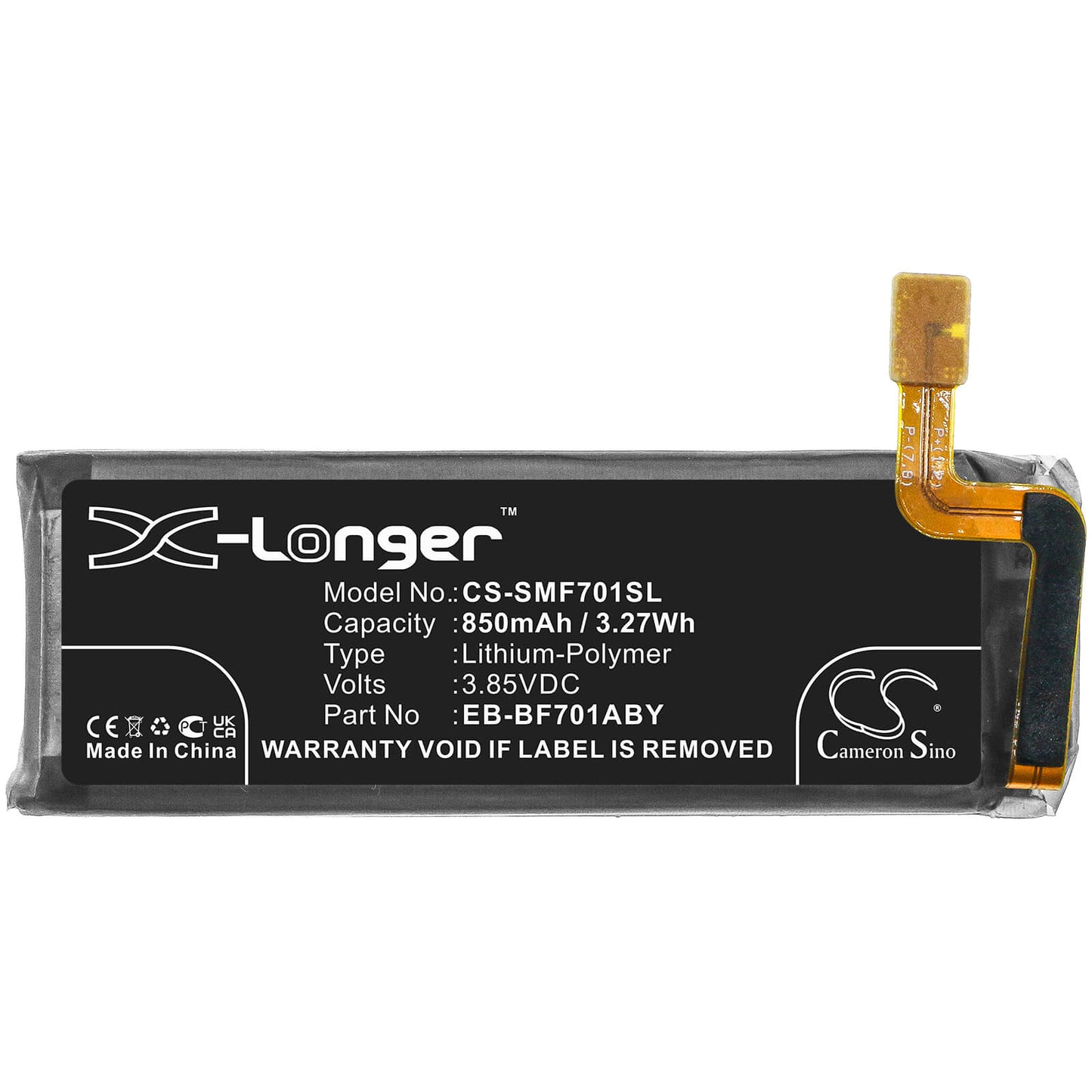 3.85V, 900mAh, Li-Polymer Battery fits Samsung, Galaxy Z Flip, Sm-f7000, 3.465Wh