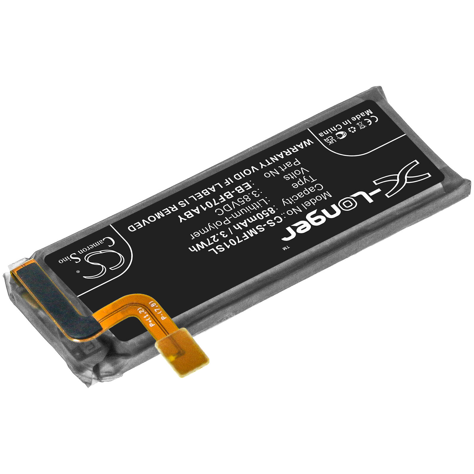 3.85V, 900mAh, Li-Polymer Battery fits Samsung, Galaxy Z Flip, Sm-f7000, 3.465Wh