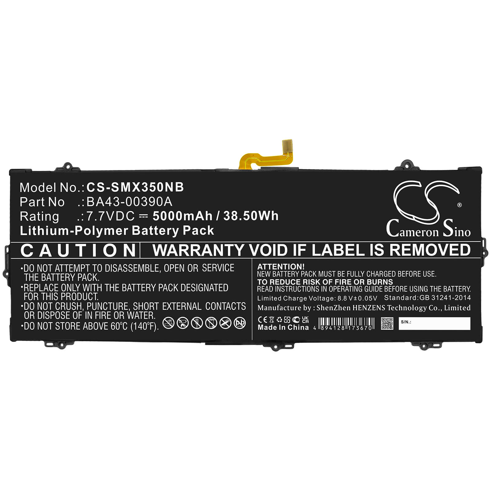 7.6V, 5000mAh, Li-Polymer Battery fits Samsung, Chromebook 15.6", Xe350xba-k01us, 38Wh