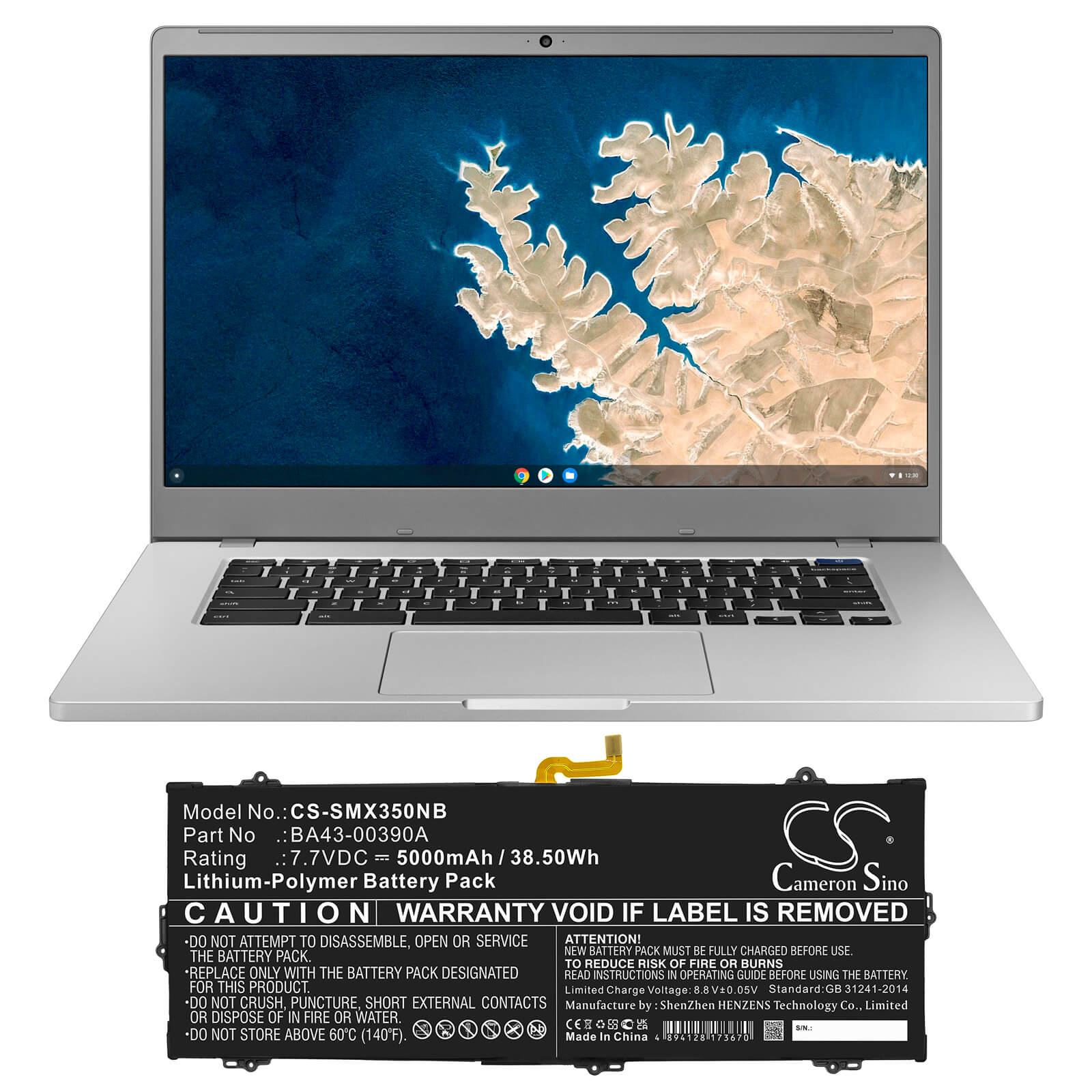 7.6V, 5000mAh, Li-Polymer Battery fits Samsung, Chromebook 15.6", Xe350xba-k01us, 38Wh